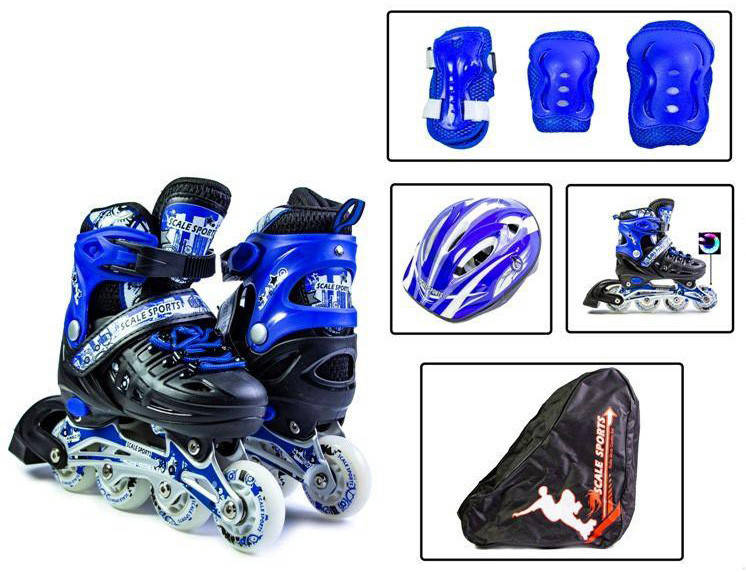 

Детские Ролики + Шлем + Защита Scale Sport Blue размер 29-33 и 34-37, Синий
