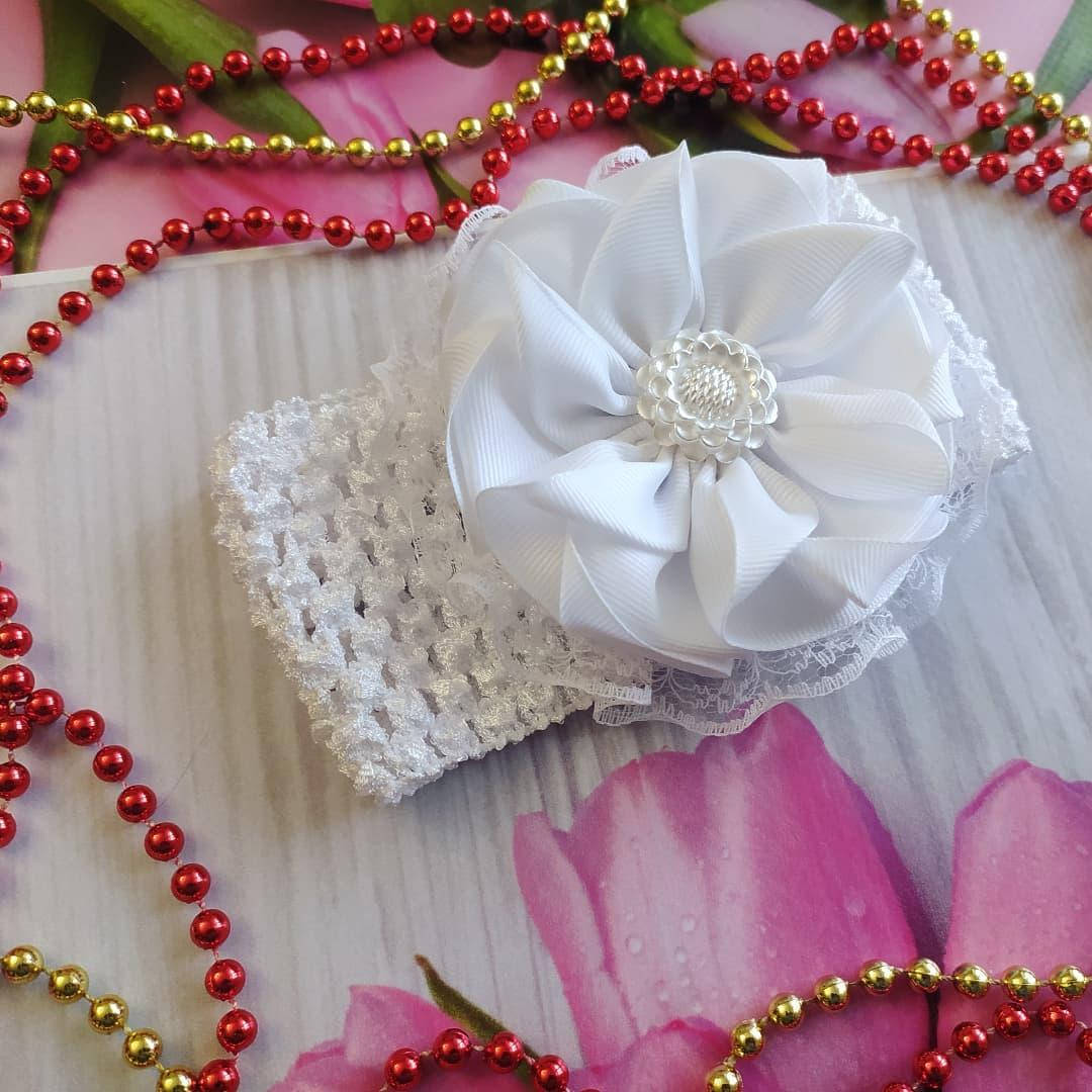 

Детская повязка с бантом на голову "Белла" (белая), Белый