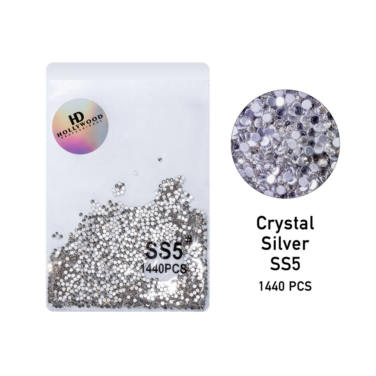 

Стразы для ногтей Crystal Серебро SS5 1440шт HD Hollywood, Серебристый
