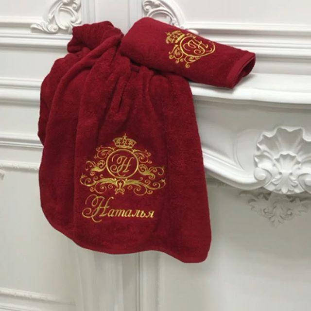 

Полотенца махровые с вышивкой под заказ (хлопок 100%), синий бордо