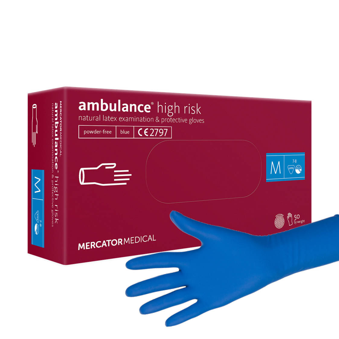 

Перчатки латексные нестерильные неопудренные Ambulance PF Синий "М" 50шт/уп