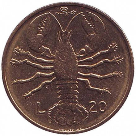 

Лобстер. Монета 20 лир. 1974 год, Сан-Марино.UNC