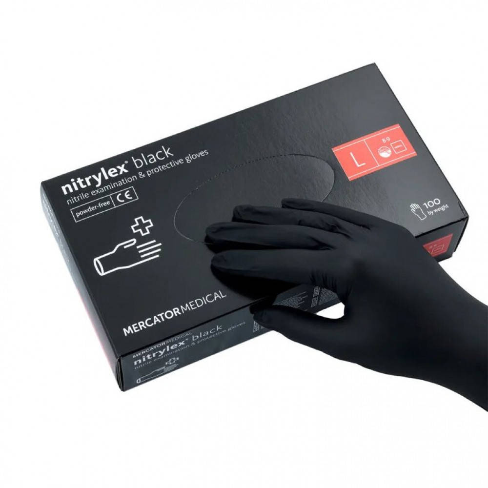 

Перчатки нитриловые неопудренные черные L Nitrylex black 100 шт/уп, Черный