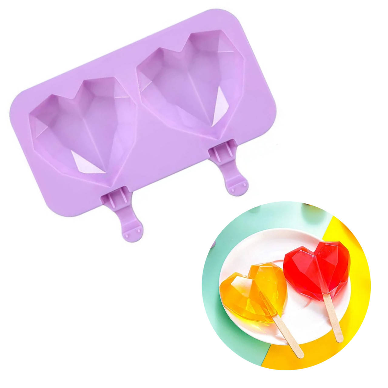 

Форма силиконовая для мороженого и десертов "Сердце с гранями" (2шт)