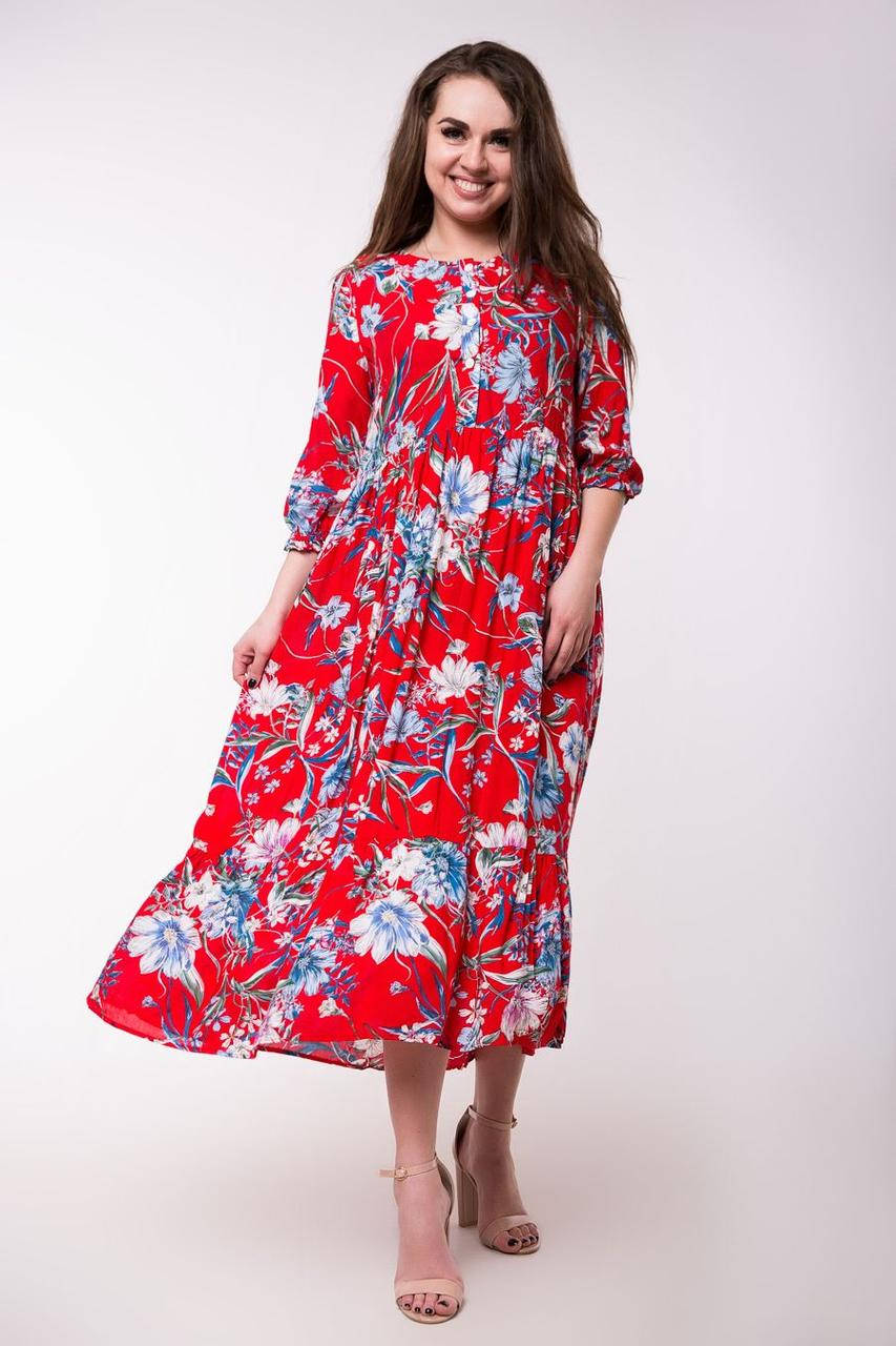 

Длинное летнее платье в пол из вискозы с цветочным принтом больших размеров D65S-6 красное