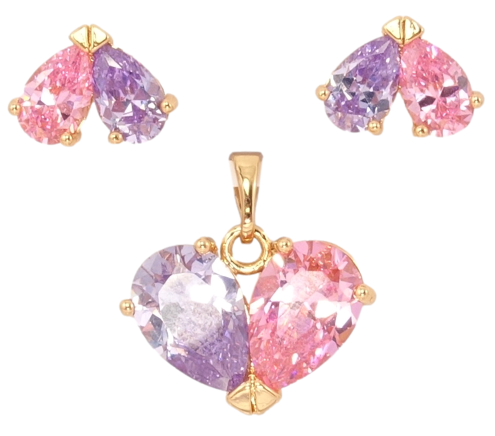 

Набор Xuping Позолота 18K Серьги Кулон "Кристальное сиренево-розовое сердечко"