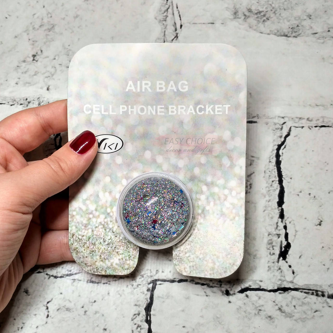 

Попсокет держатель для телефона Жидкий Блестки glitter, серебро, Серебристый