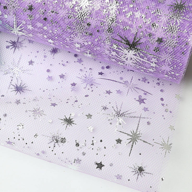 

Фатин 15см "Фольгированные звезды" сиреневого цвета, Сиреневый