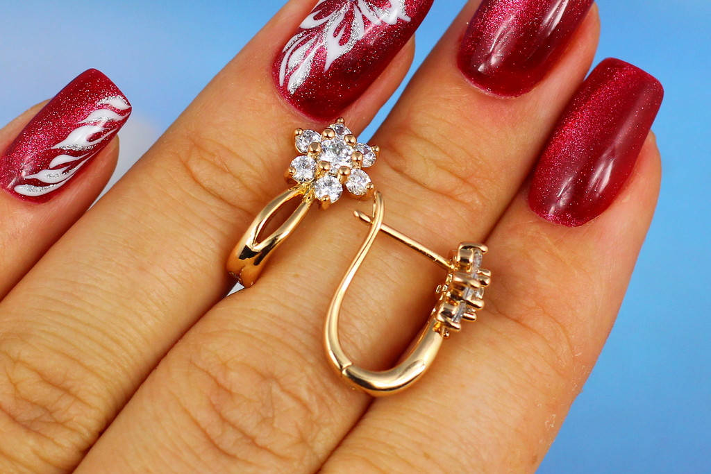

Серьги Xuping Jewelry цветочек на стебле при ухе 1,6 см золотистые