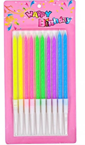 

Свечи для торта неоновые длинные с подставками 10 штук