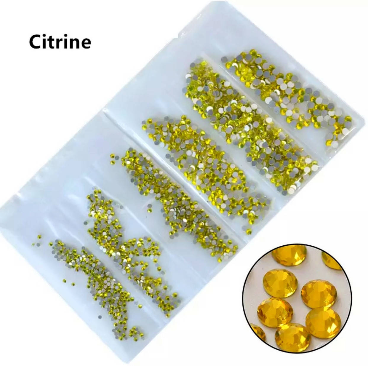 

Стразы,фасованные по размерам (от ss3 до ss10), цвет Citrine, 1200 шт