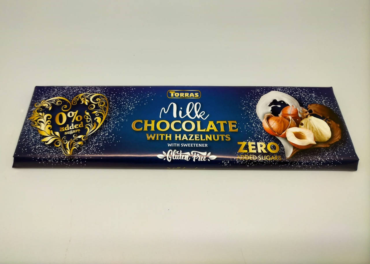

Шоколад молочный без сахара и глютена Торрас с фундуком Torras Zero Milk Huzelnuts 300 г Испания