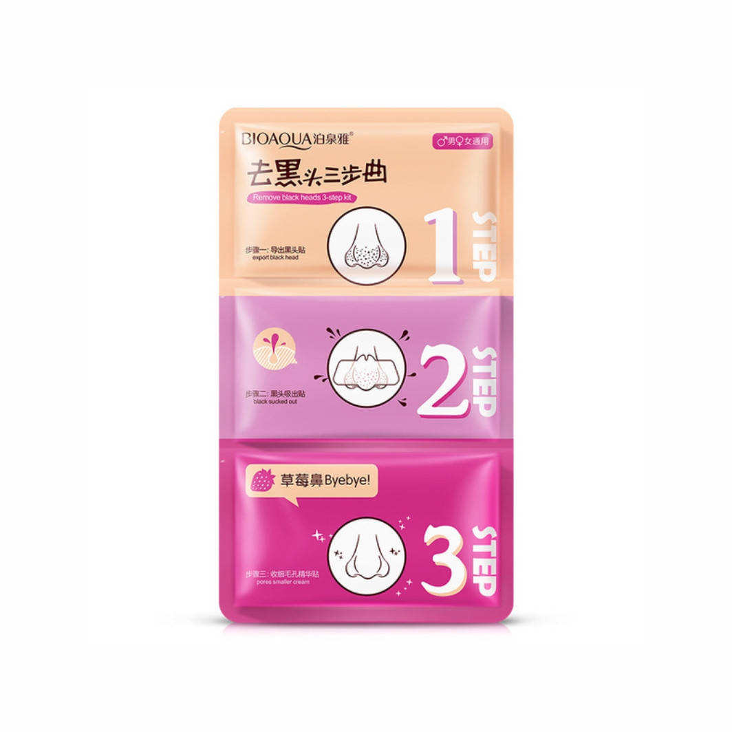 

Маска для носа, очищает в три этапа Bioaqua Remove Black Heads 3-step Kit Pink