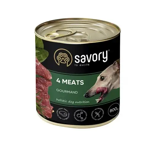 

Влажный корм для взрослых собак Savory, с четырьмя видами мяса, 800 г
