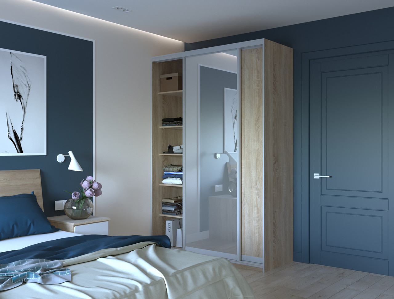 Шафа купе Doros Сіті Лайт Дуб Cонома 1 ДСП / 1 Дзеркало 150х45х225 (42002037) 4