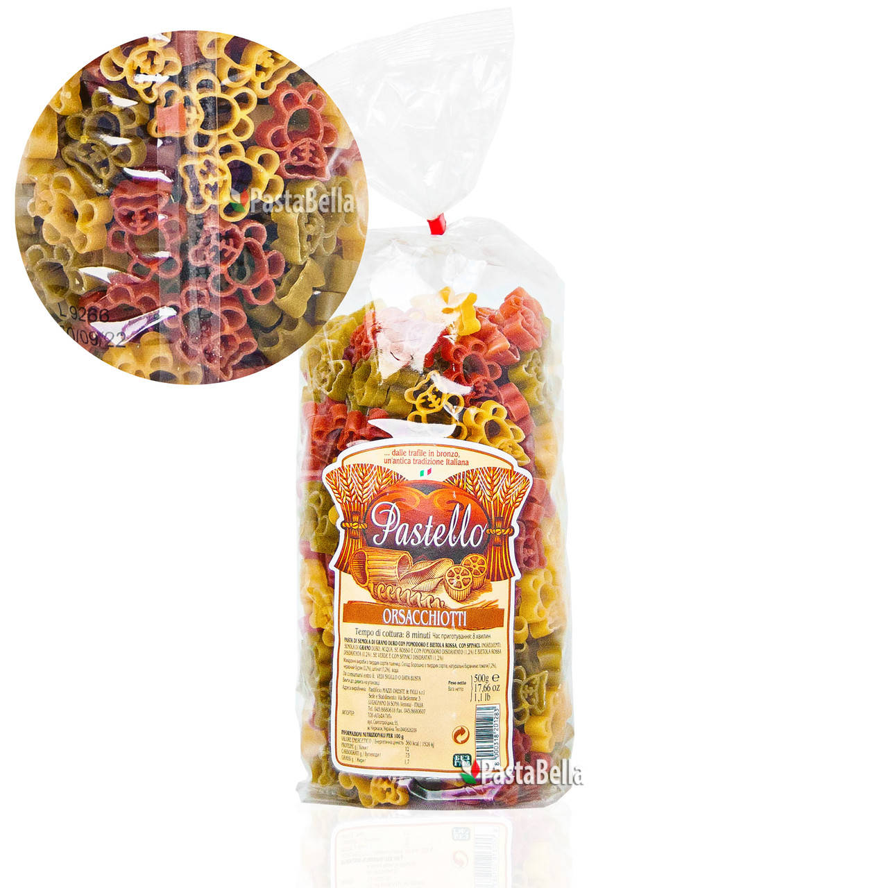 

Итальянская паста для детей цветные "Мишки" - "Orsacchiotti" tricolore Pastello 500g