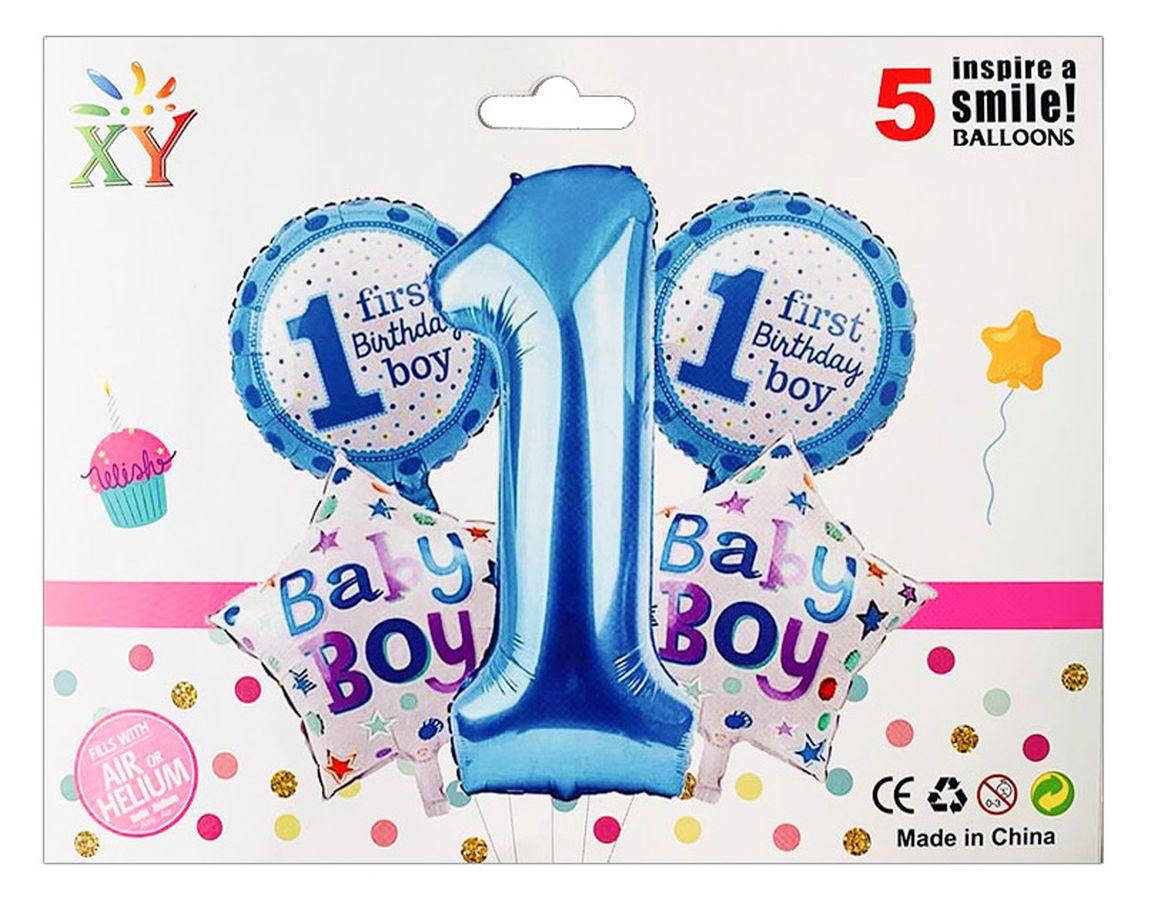 

Набор из 5 шариков, 1 ГОД для МАЛЬЧИКА 836937, Синий