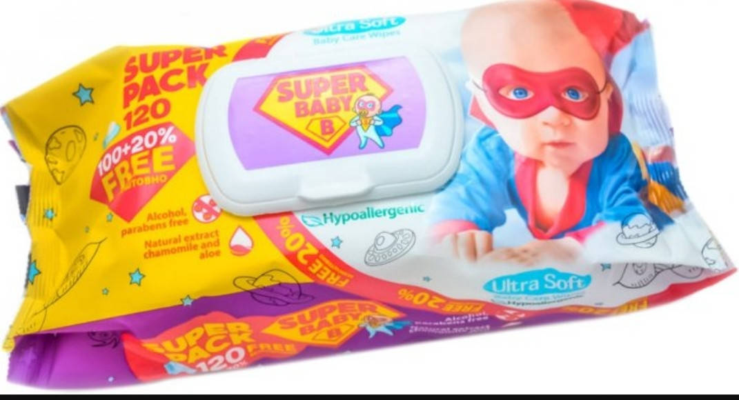 

Вологі серветки Super Baby SuperPack Ромашка і алое 120 шт (4820207590298)