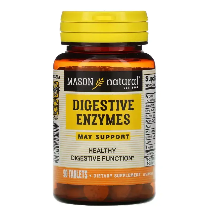 

Пищеварительные ферменты, энзимы, Mason Natural, Digestive Enzymes, 90 табл. Гарантия безопасности GMP