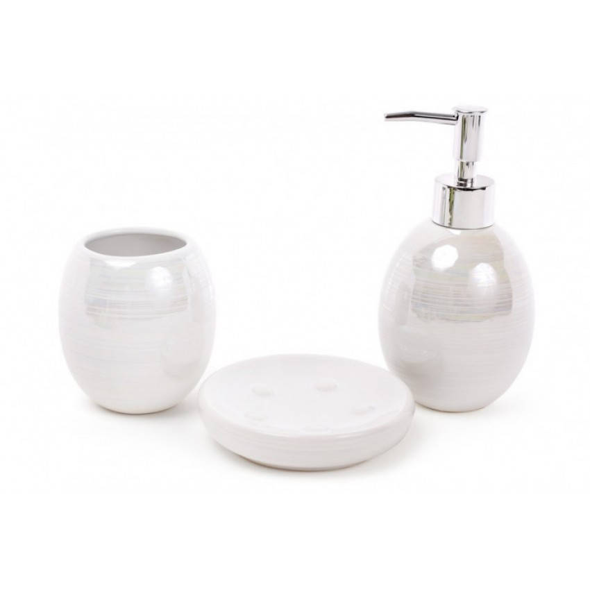 

Набор для ванной комнаты 3 предмета Белый перламутр (дозатор, стакан, мыльница) BonaDi 851-239