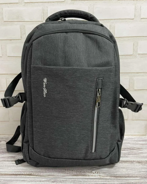 

Мужской рюкзак Wenhao 1092 городской стильный повседневный с отделением для ноутбука и USB зарядкой черный, Серый