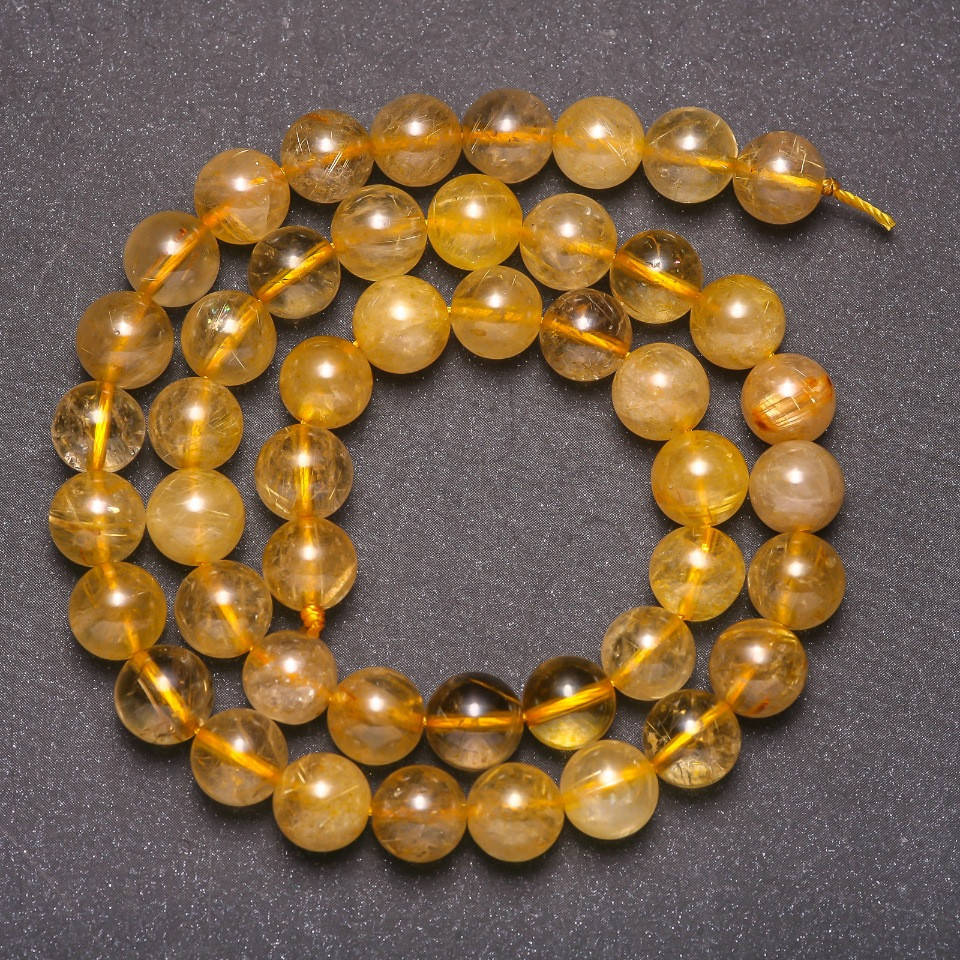 

Бусины из натурального камня Кварц Волосатик гладкий шарик d-8(+-)мм L-38см