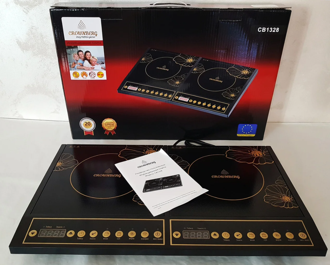 

Индукционная электроплита на две конфорки Сrownberg CB-1328 | 2000Вт+2000W, кухонная электро плита