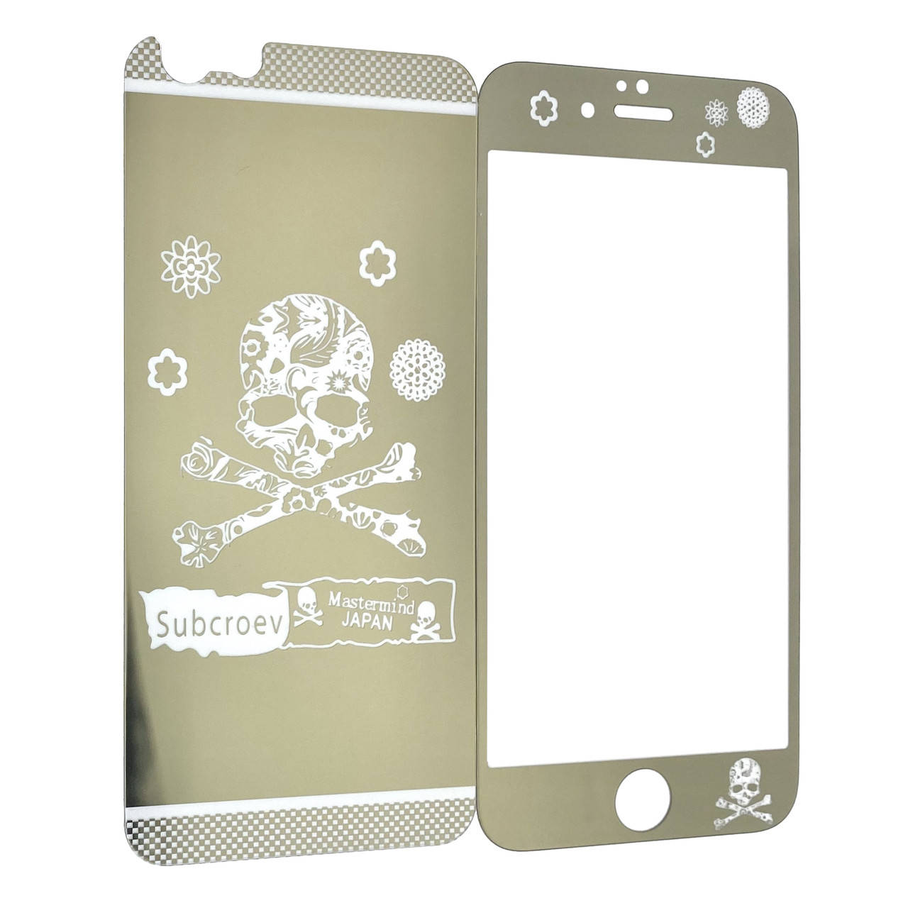 

Защитное стекло for Apple iPhone 6/6S зеркало черепа back/face gold