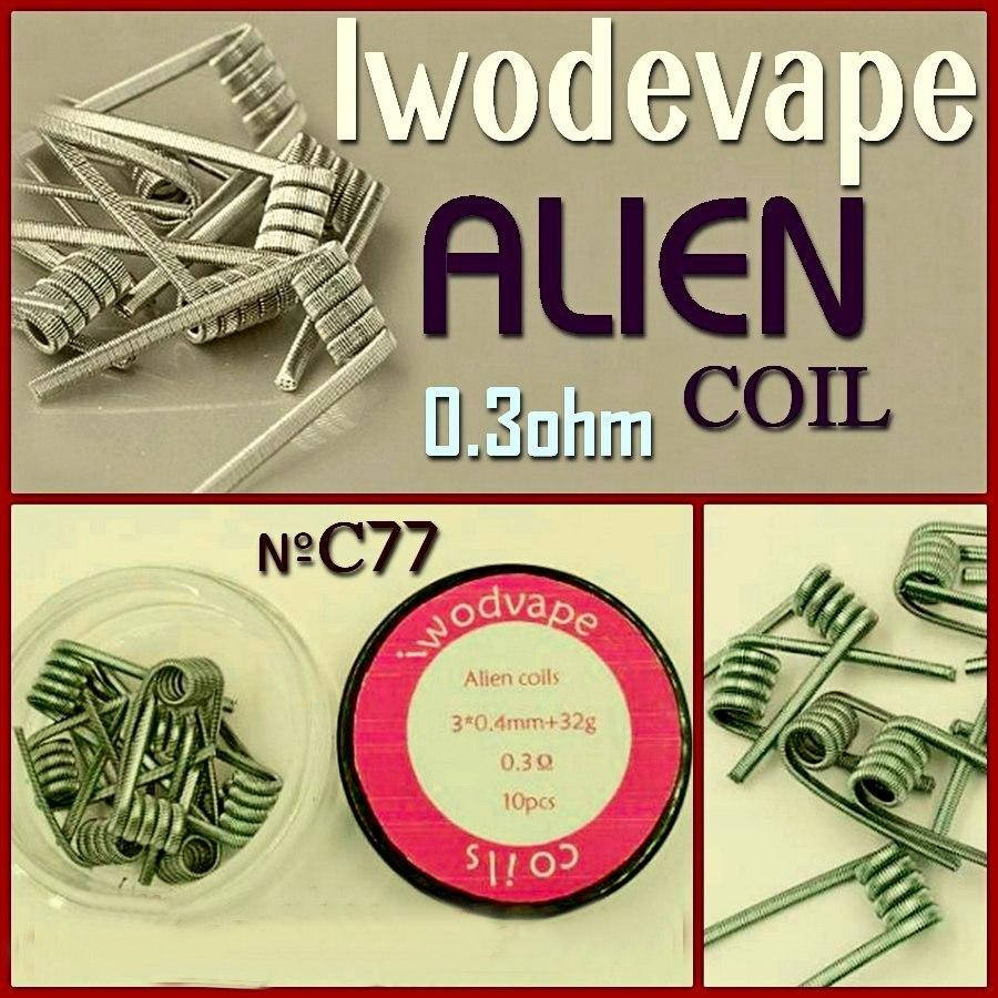 

C77 Преднамотаная спираль Iwodevape ALIEN 0,3 ohm Kanthal A1.