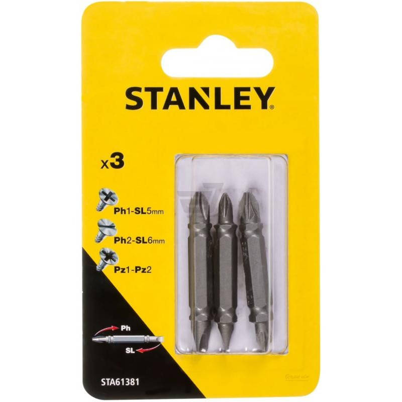 

Биты в наборе двусторонние 3 ед. (Ph1-Sl 5, Ph2-Sl 6, Pz 1-2, L- 48мм) Stanley STA61381