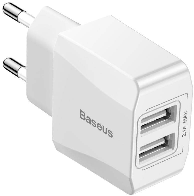 

Сетевое зарядное устройство BASEUS 2.1A Dual USB Port Travel Charger, Белый
