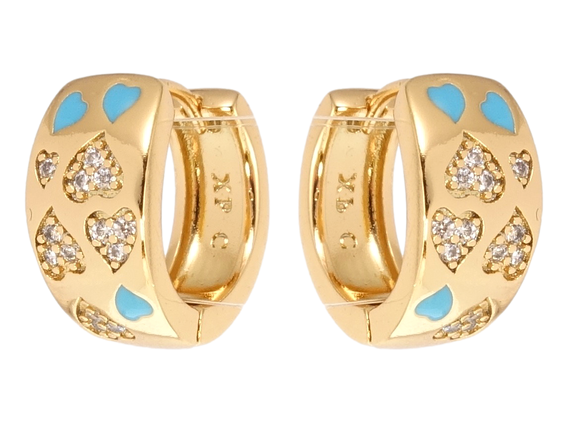 

Серьги Xuping Позолота 18K колечки "Орнамент сердечки с вставками циркония и голубой эмалью"
