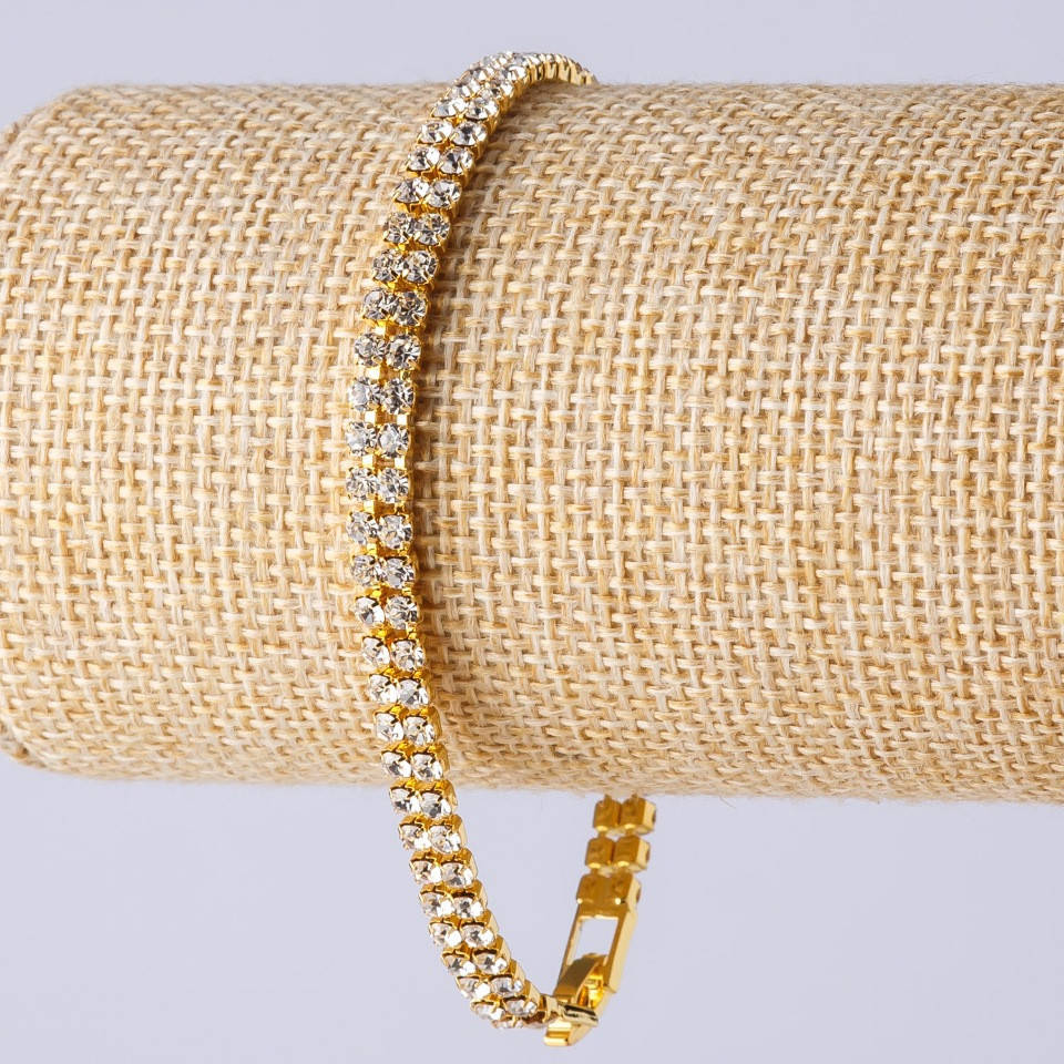 

Браслет стразовый на замочке двухрядный цвет металла "золото" L-19см b- 5мм