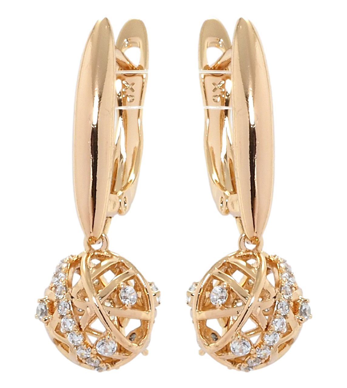 

Серьги Xuping Позолота 18K английский замок "Подвески резные шарики с цирконием"