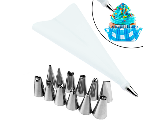 

Комплект 12 насадок и силикон. кондитерский мешок белый