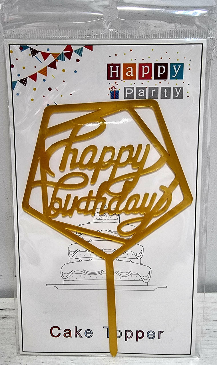 

Топпер в торт акриловый "Happy Birhday": пятигранник