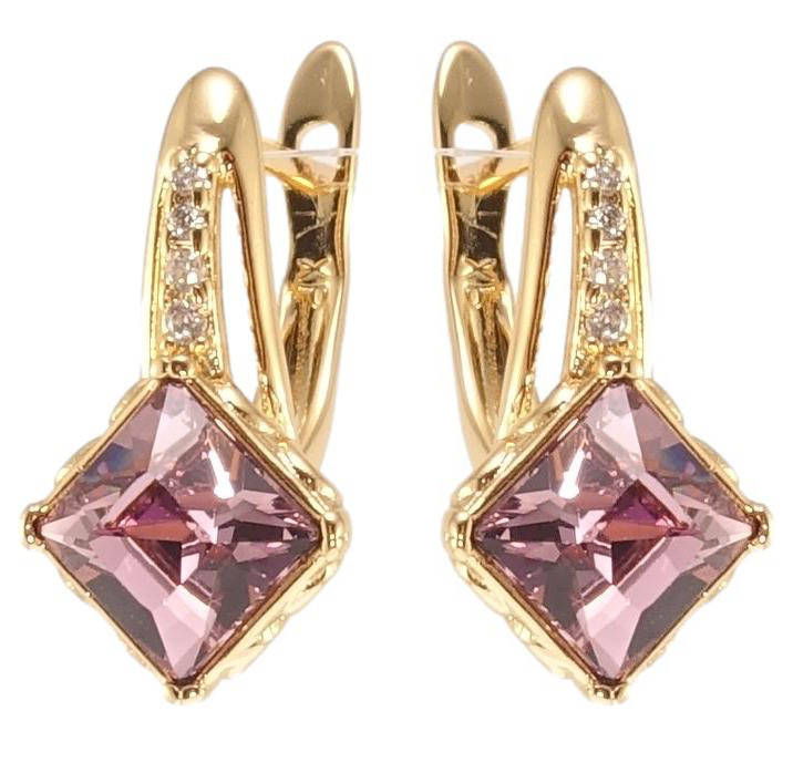 

Серьги Xuping Позолота с кр-ми Swarovski английский замок "Ромбы кристаллы Antique Pink на дорожке с