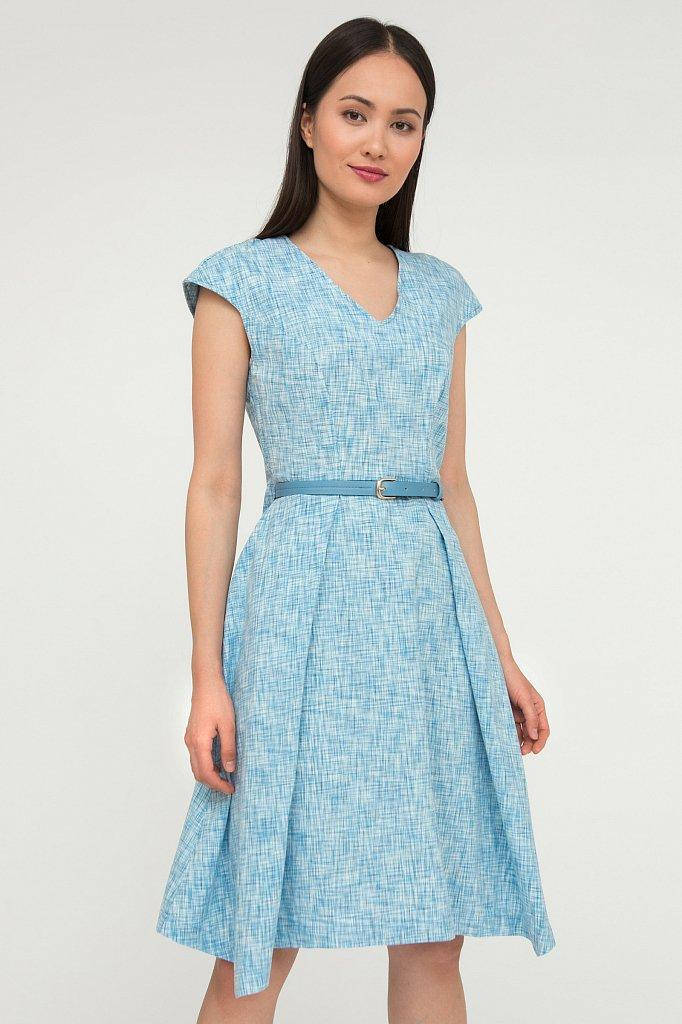 

Летнее приталенное платье миди с поясом Finn Flare S20-14029-132 темно-голубое
