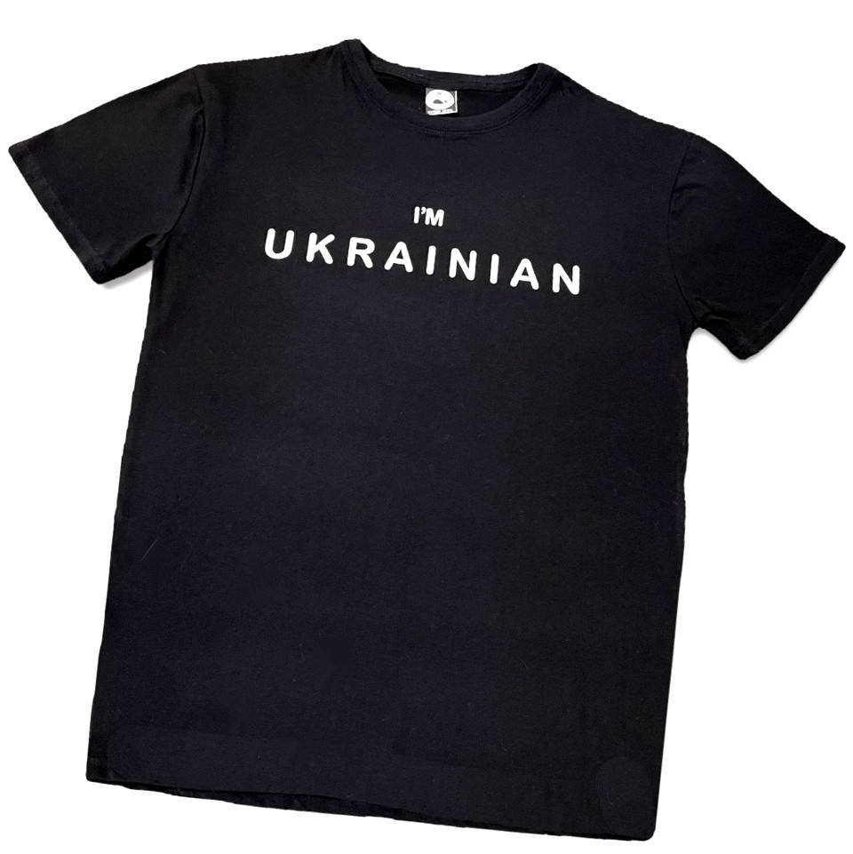 

Мужская футболка патриотическая летняя с надписью и принтом Украина XS-XXXL Черная