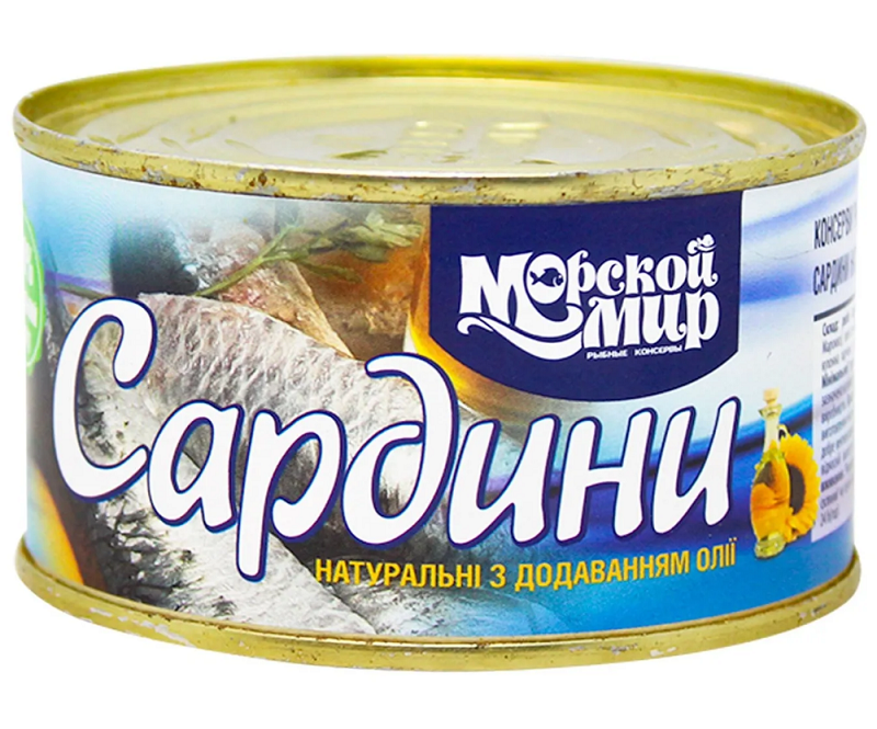 

Сардина натуральная с добавлением масла Морской Мир 230г.