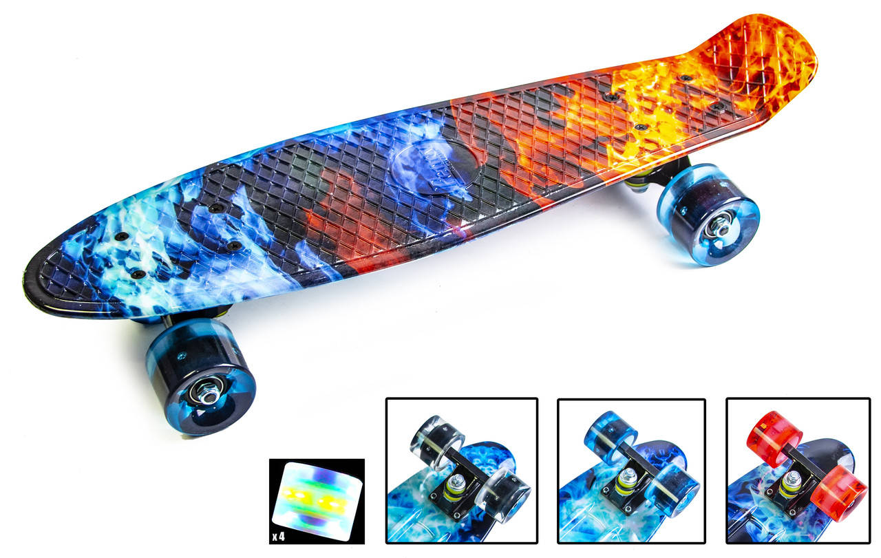 

Скейт Пенни Борд Penny Board "Огонь и лед" Светящиеся колеса.