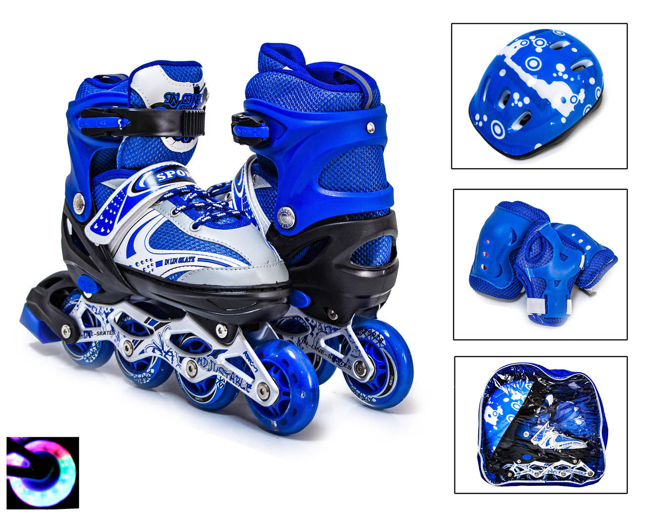 

Детские Ролики + Шлем + Защита HAPPY Синий цвет размер 29-33 и 34-37