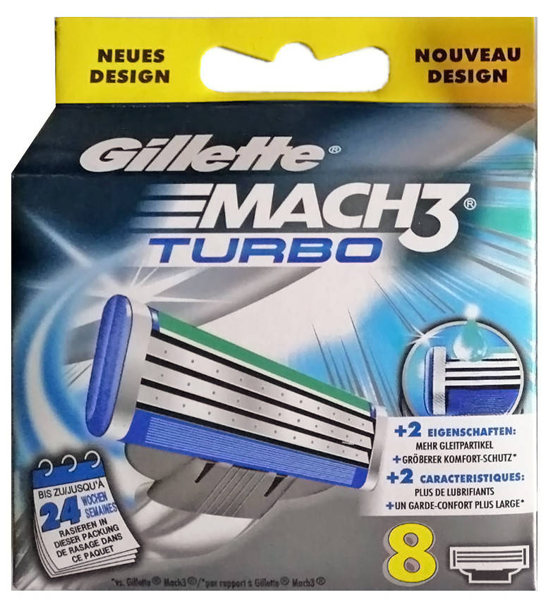

Gillette Mach3 Turbo 8 шт. в упаковке, Германия, сменные кассеты для бритья
