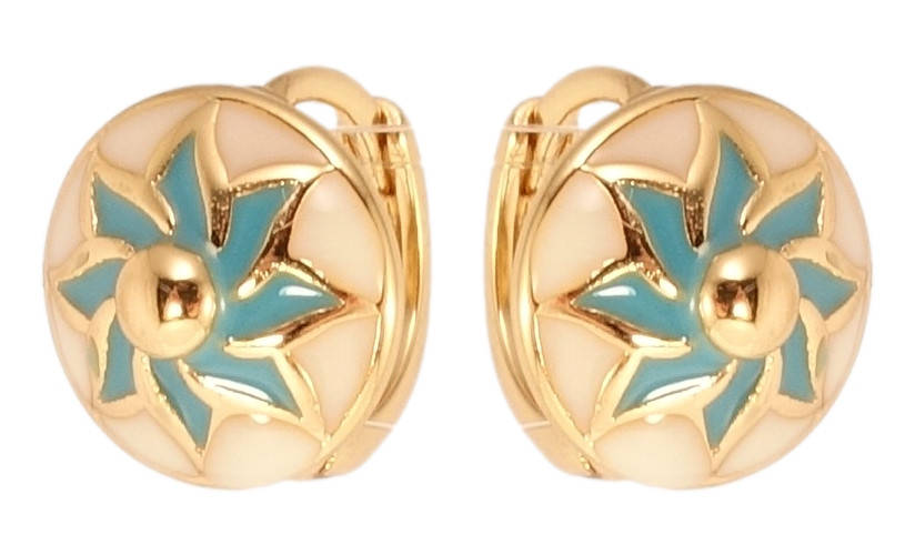 

Серьги Xuping Позолота 18K колечки "Круги с цветочным узором прокраска цветной эмалью"