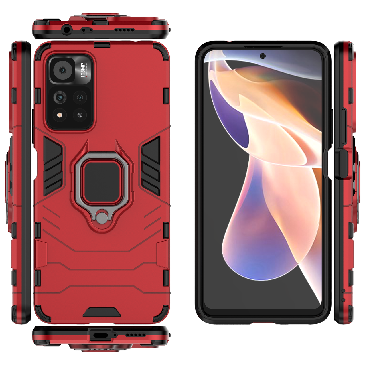

Бронированный чехол для Xiaomi Redmi Note 11 Pro с кольцом Red, Красный