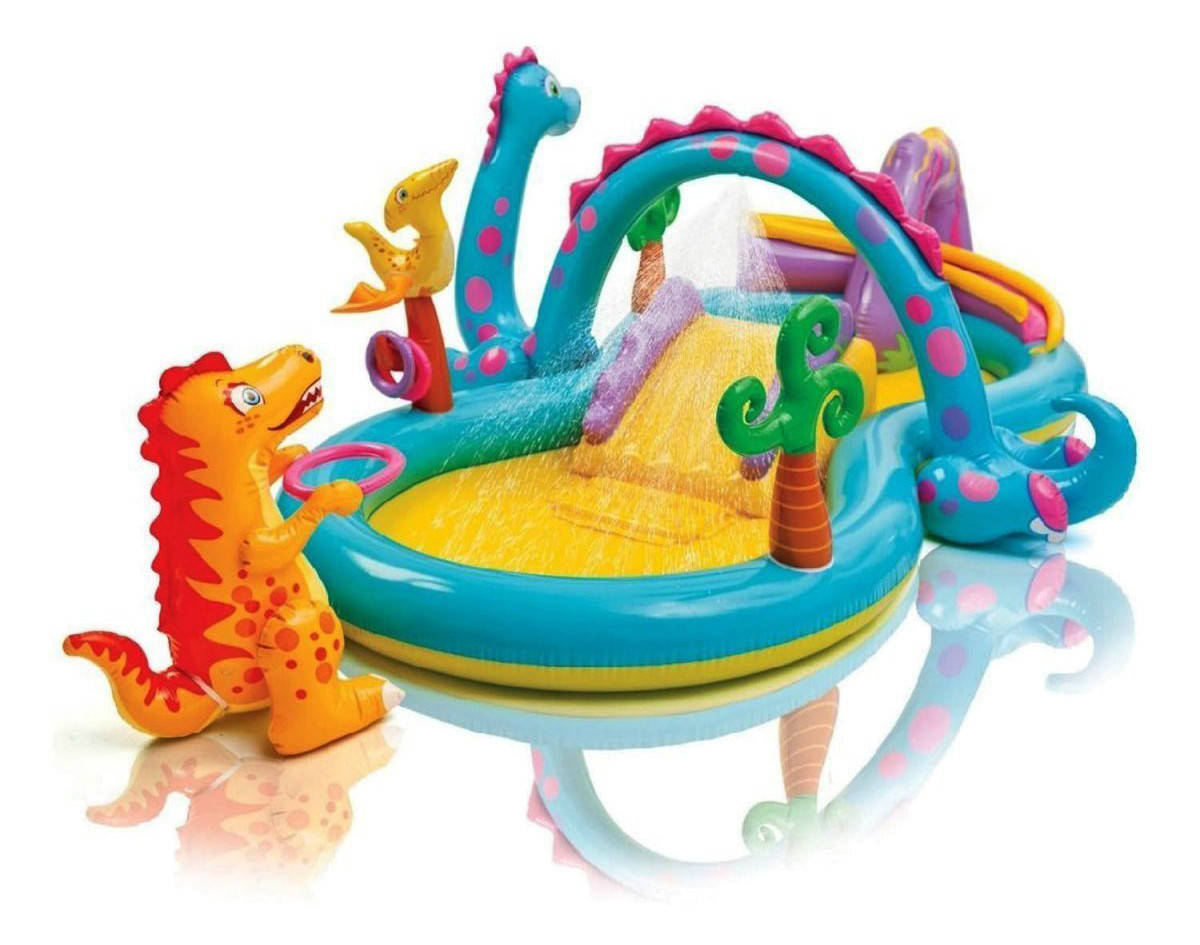 

Игровой надувной детский центр 333*229*112 см "Планета динозавров" с горкой, душем, INTEX 57135, Разные цвета