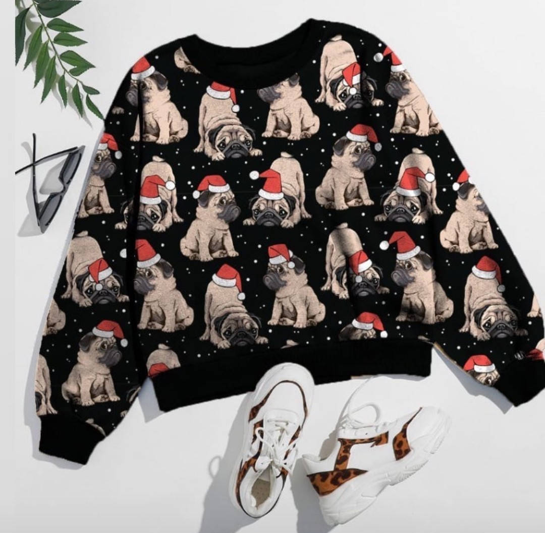 

Футер двунитка "Мопсы на чёрном" (диджитал) - 180см., Черный