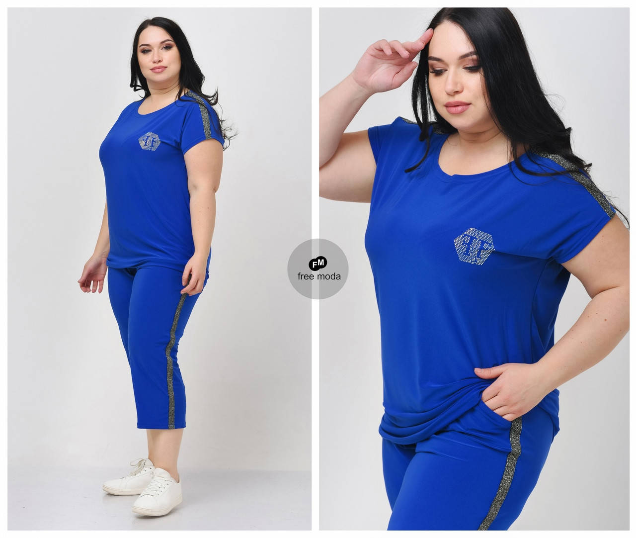 

Костюм: футболка+ капри в большом размере 52,54,56,58,60,62,64, Разные цвета