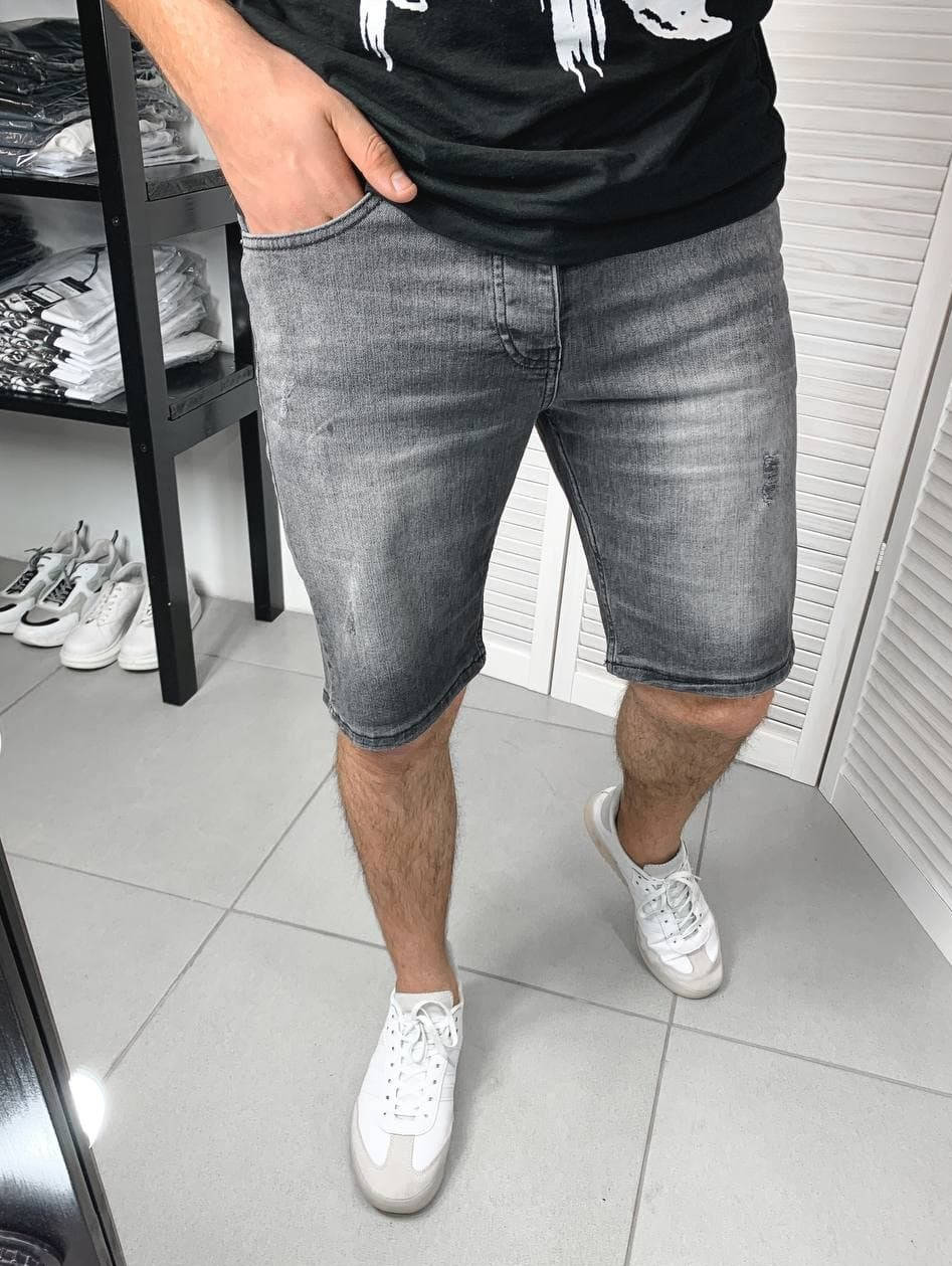 

Мужские джинсовые шорты потертые серого цвета (серые) больших размеров Турция, Черный