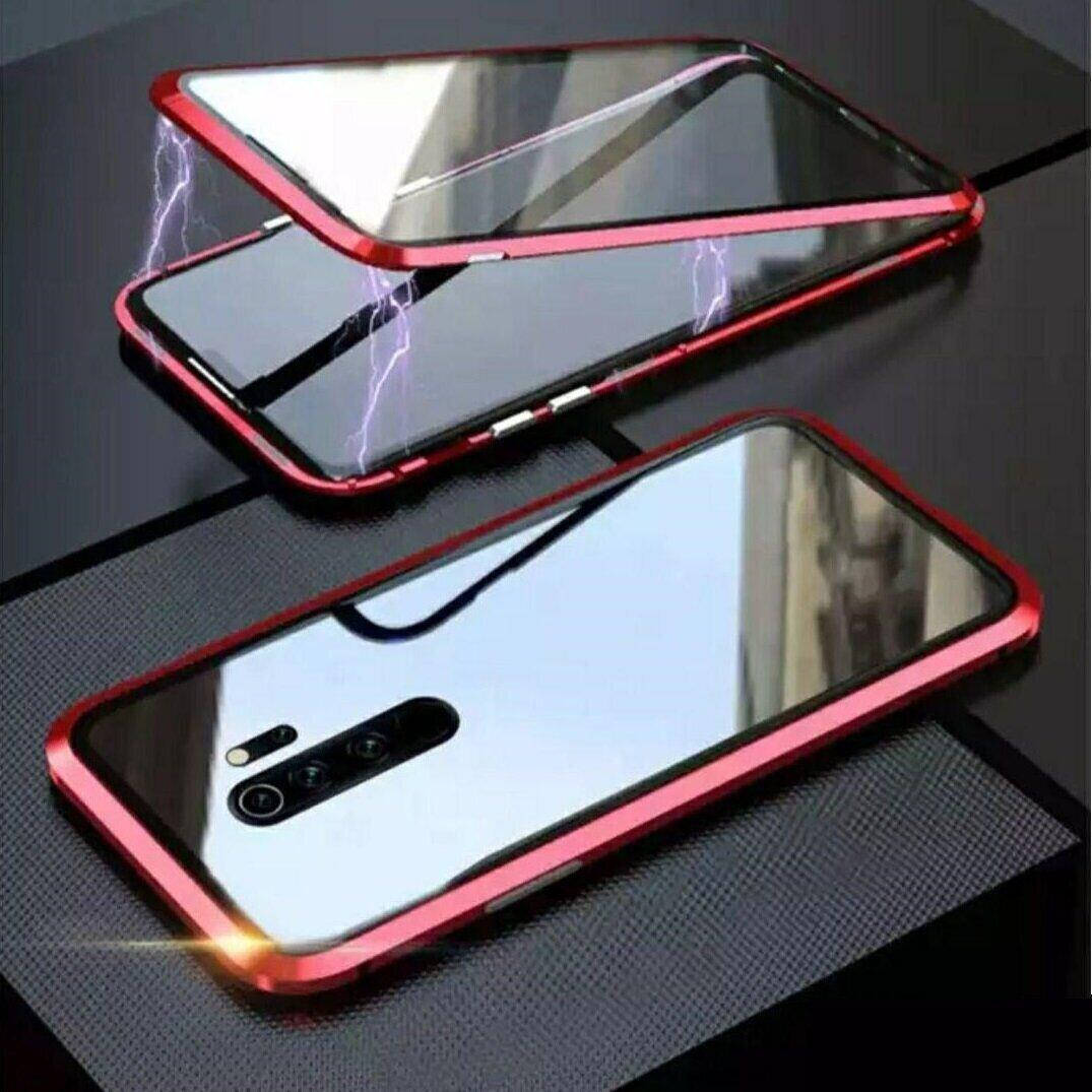 

Магнитный чехол с защитным стеклом для Xiaomi Redmi Note 8 Pro цвет Красный